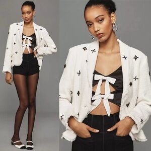 Maeve White Blazer with Black Embellishments